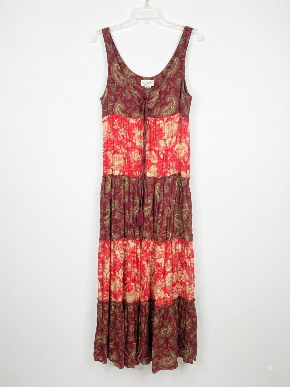 Denim & Supply Ralph Lauren Womens Large Red Multi Tiered Maxi Dress Bohemian - Picture 2 of 8